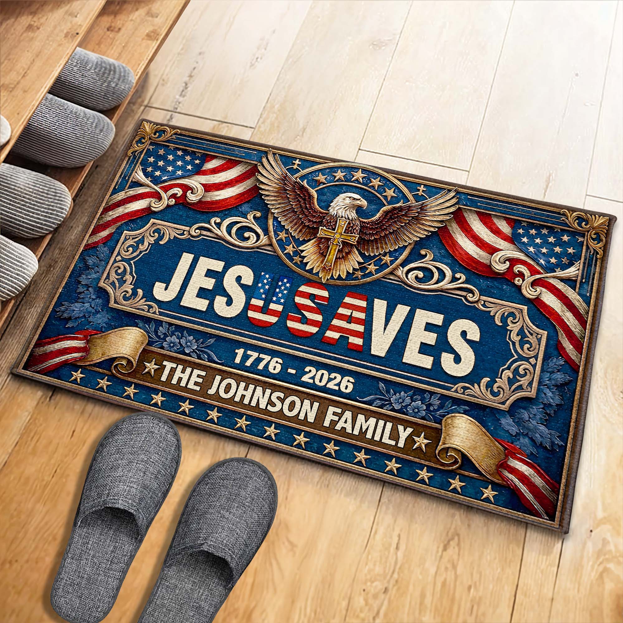 Personalized Jesus Saves Doormat Custom Family Name Gift