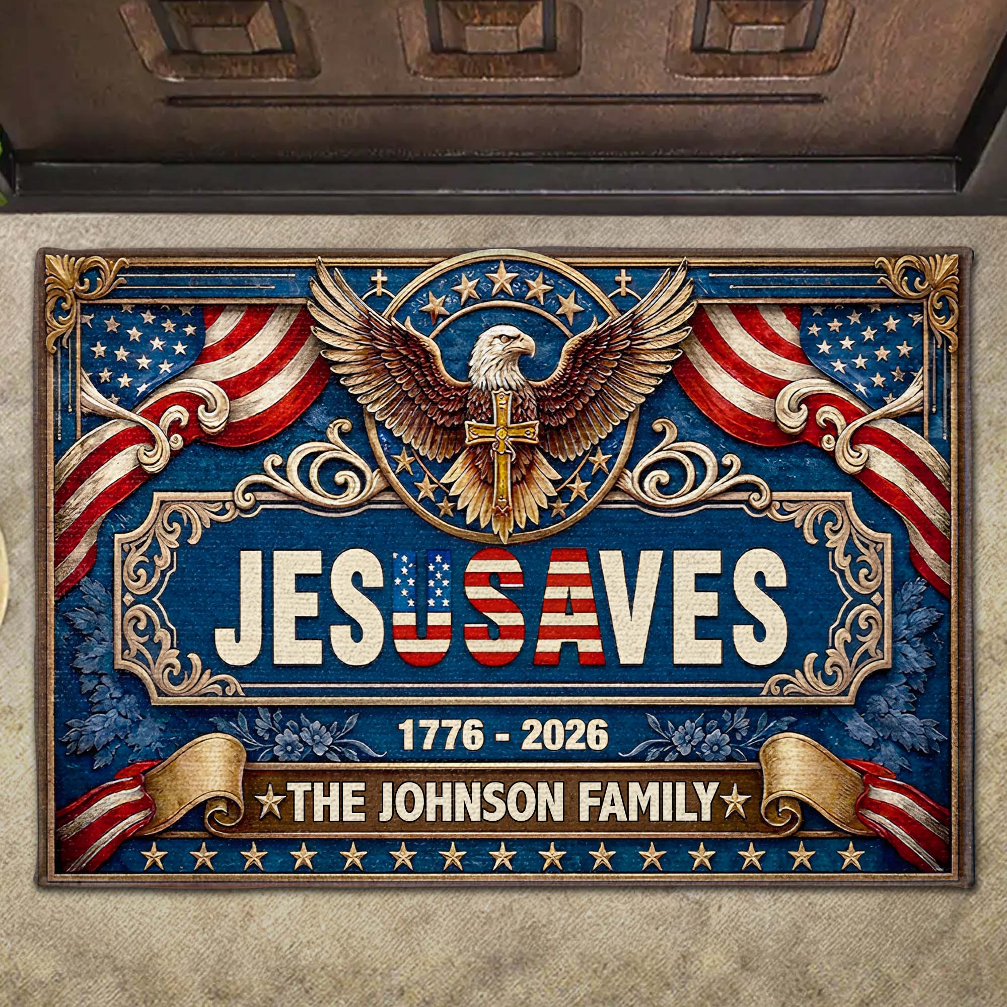 Personalized Jesus Saves Doormat Custom Family Name Gift