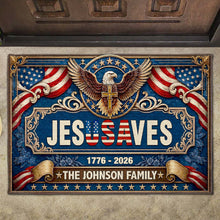 Load image into Gallery viewer, Personalized Jesus Saves Doormat Custom Family Name Gift
