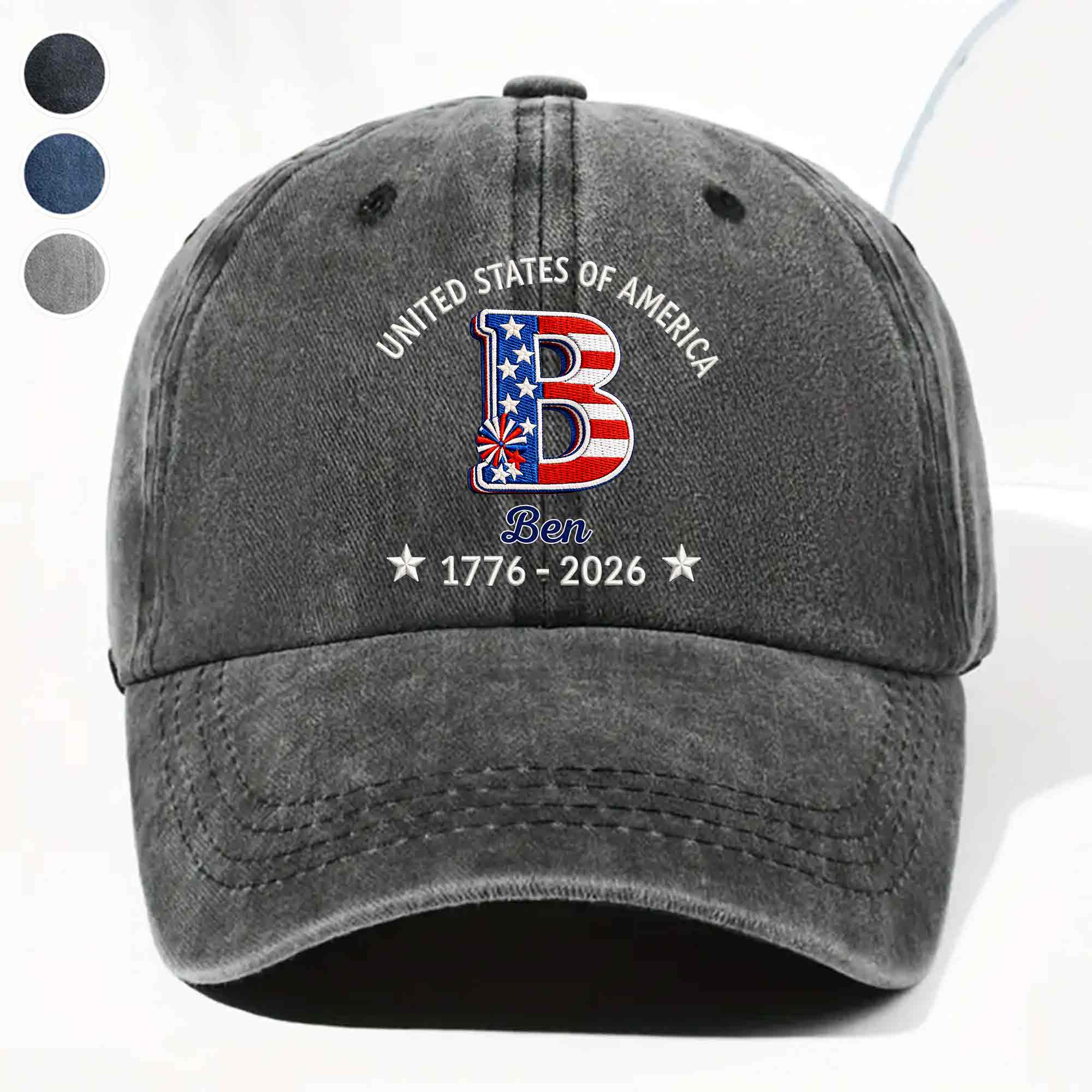 Personalized Denim Cap Custom Name USA Flag Gift for Dad