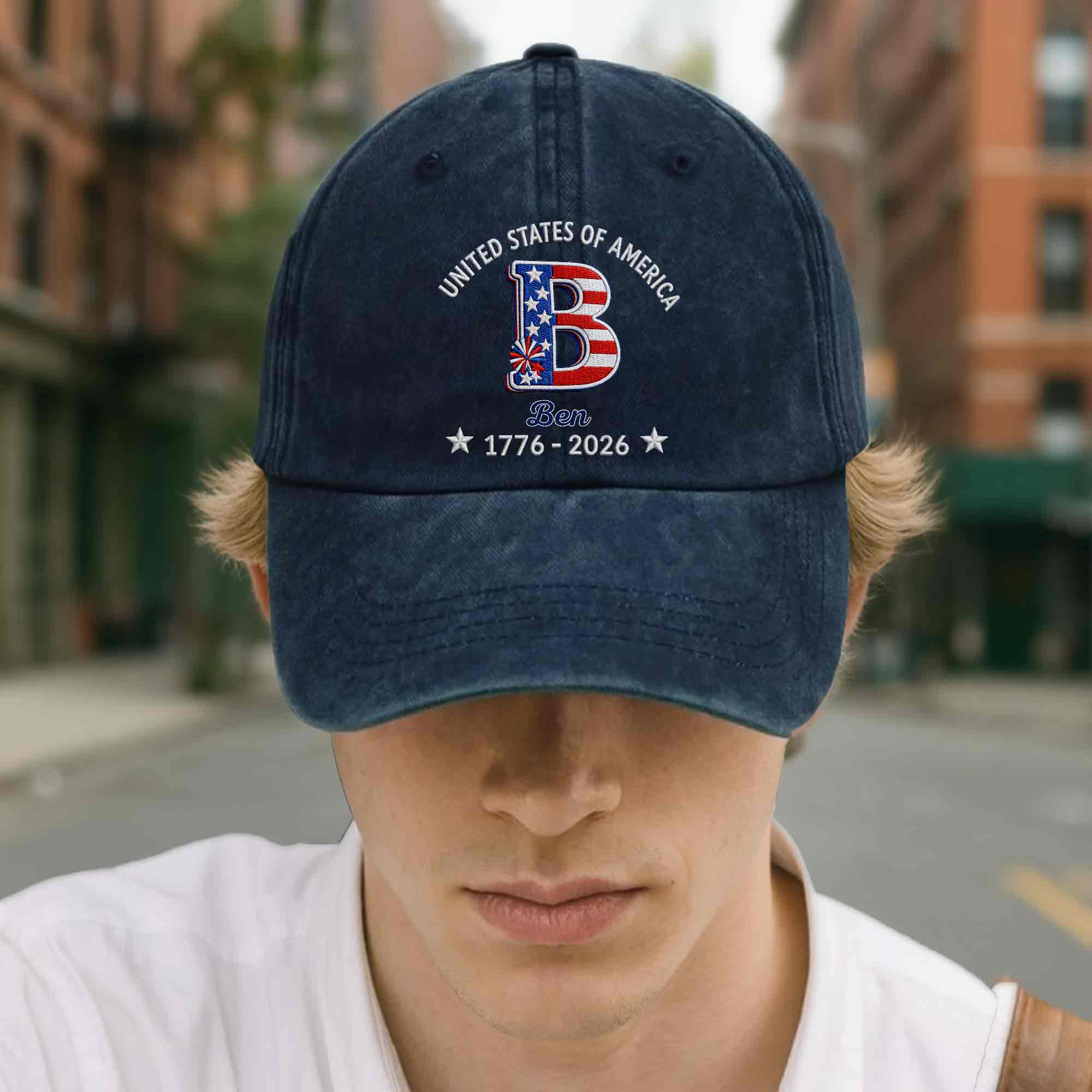 Personalized Denim Cap Custom Name USA Flag Gift for Dad