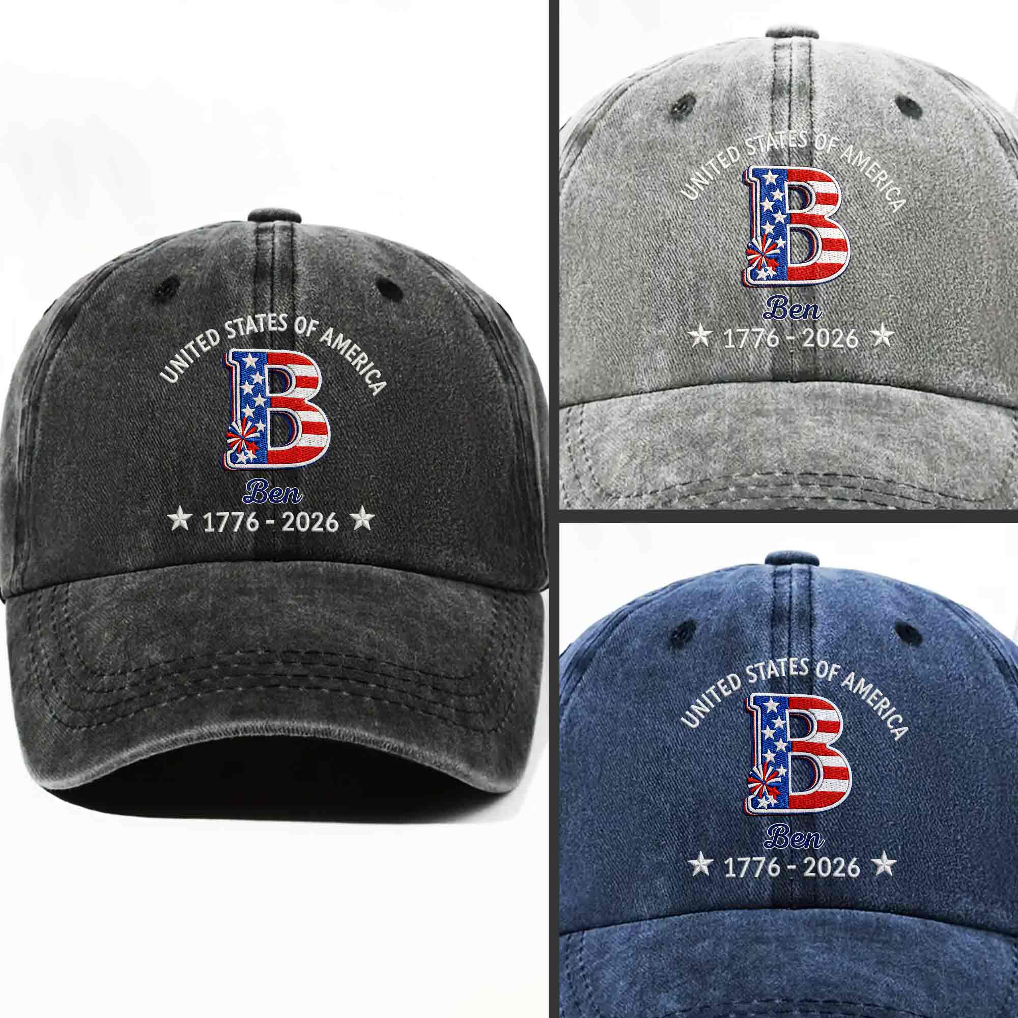 Personalized Denim Cap Custom Name USA Flag Gift for Dad