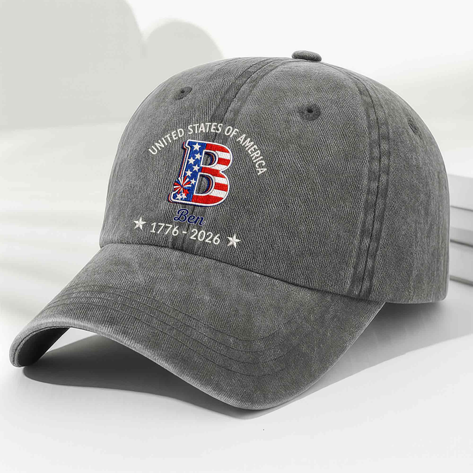 Personalized Denim Cap Custom Name USA Flag Gift for Dad