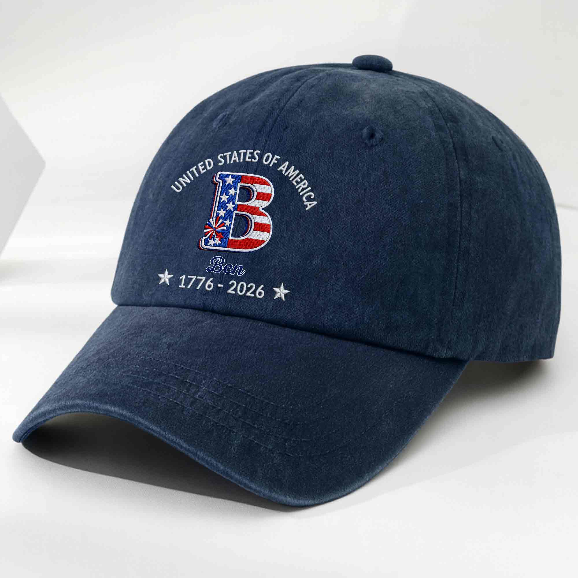 Personalized Denim Cap Custom Name USA Flag Gift for Dad
