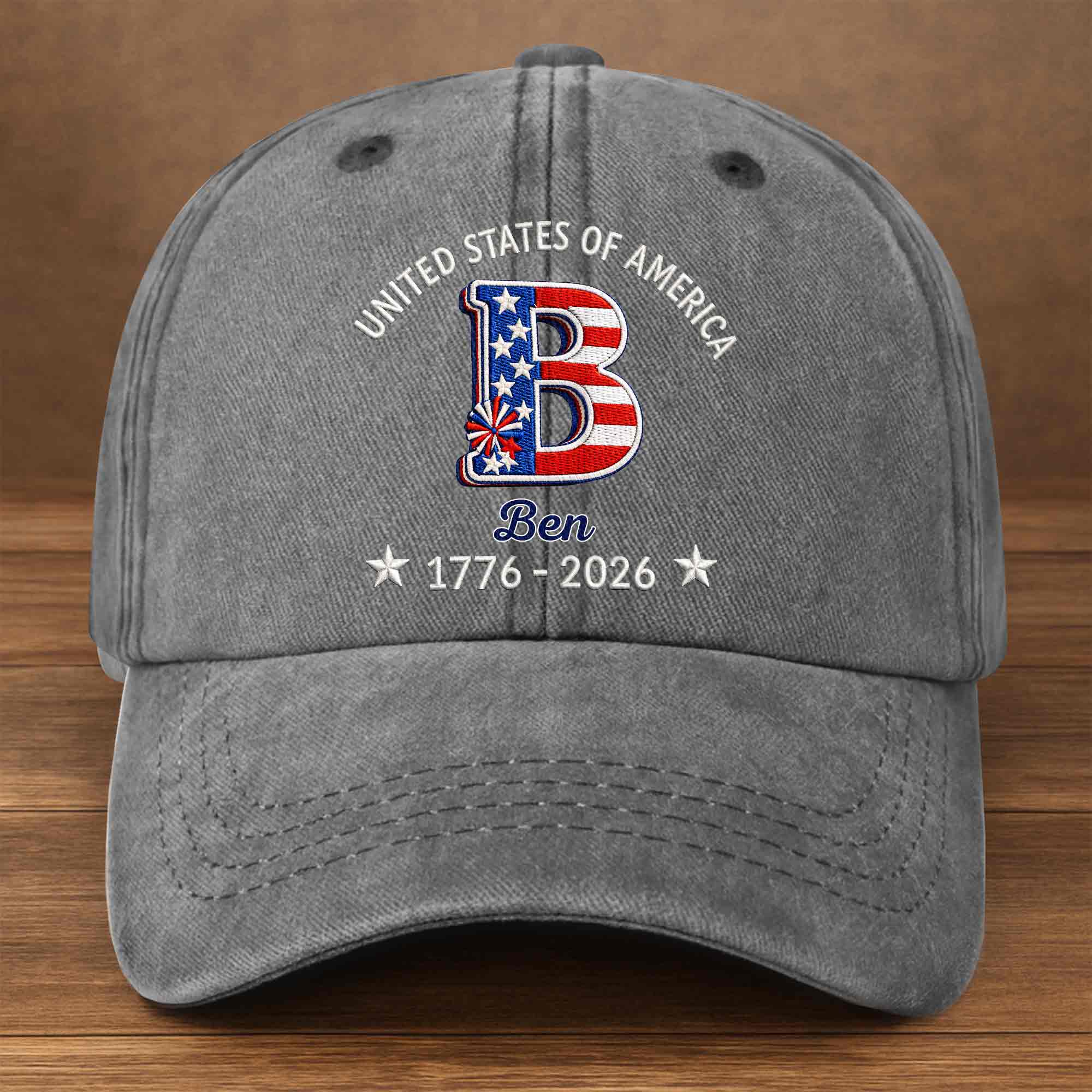 Personalized Denim Cap Custom Name USA Flag Gift for Dad