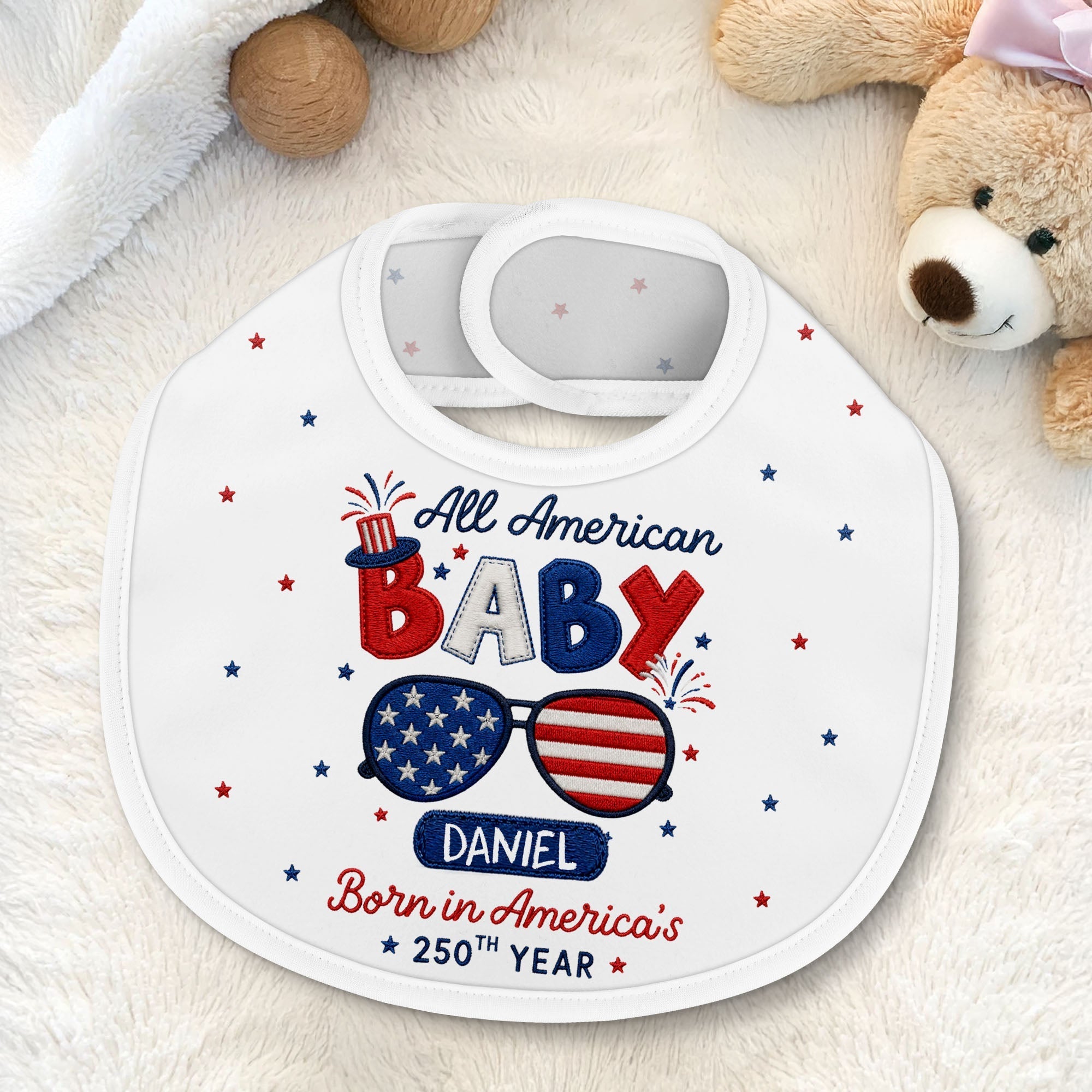 Personalized Cotton Baby Bib Custom Name Gift for July 4th