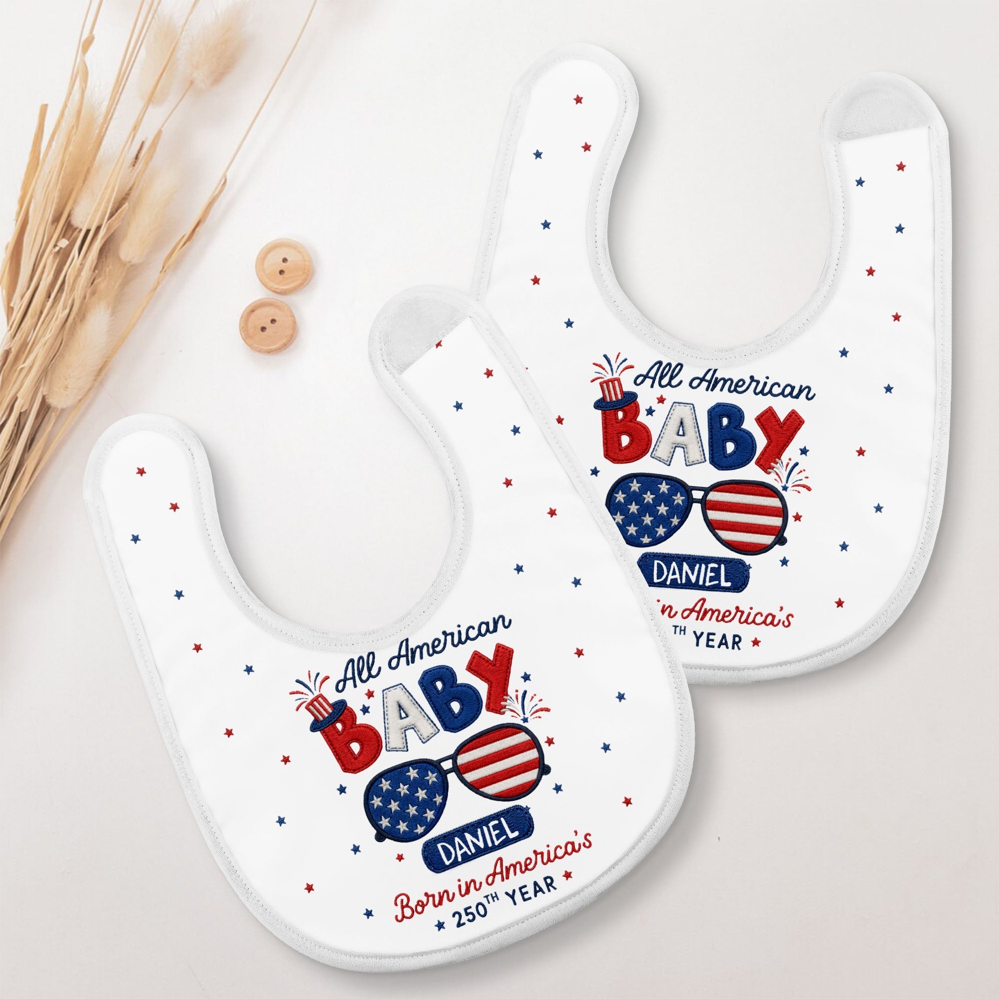 Personalized Cotton Baby Bib Custom Name Gift for July 4th