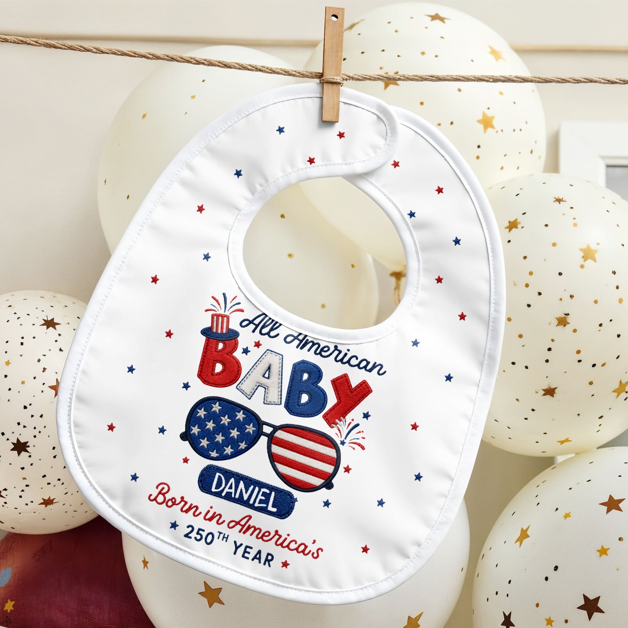 Personalized Cotton Baby Bib Custom Name Gift for July 4th