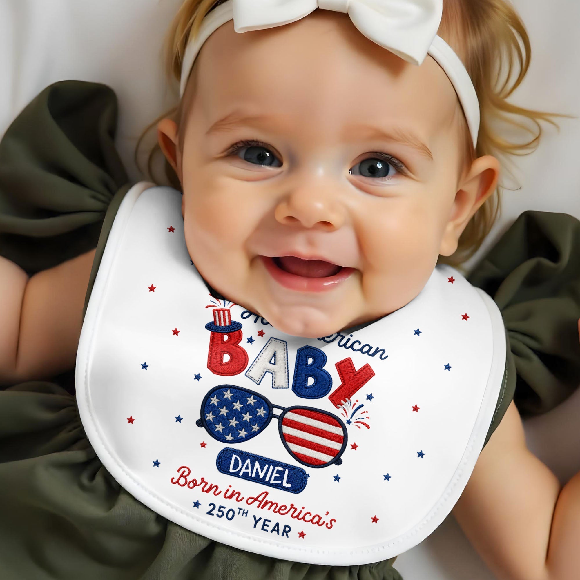 Personalized Cotton Baby Bib Custom Name Gift for July 4th