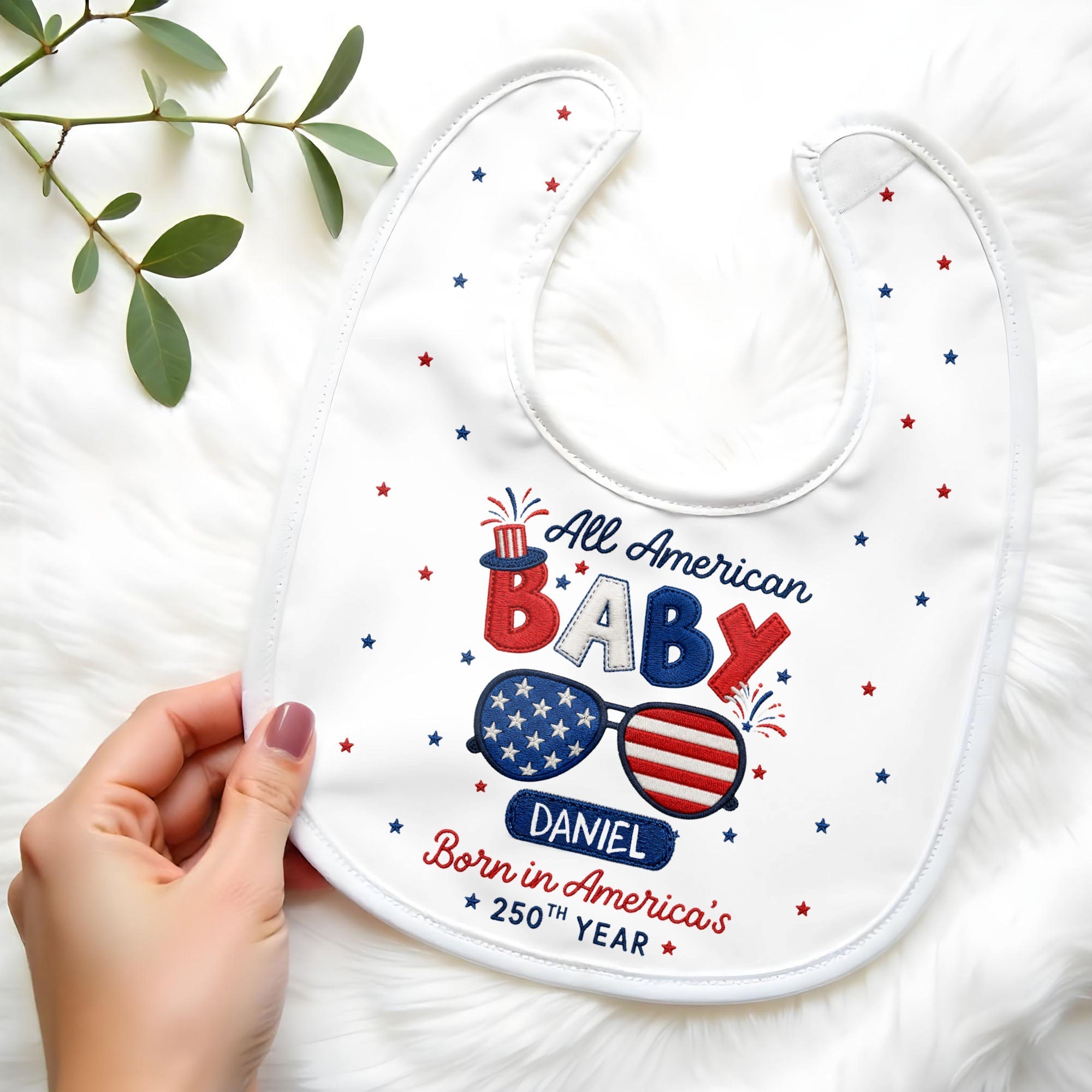 Personalized Cotton Baby Bib Custom Name Gift for July 4th