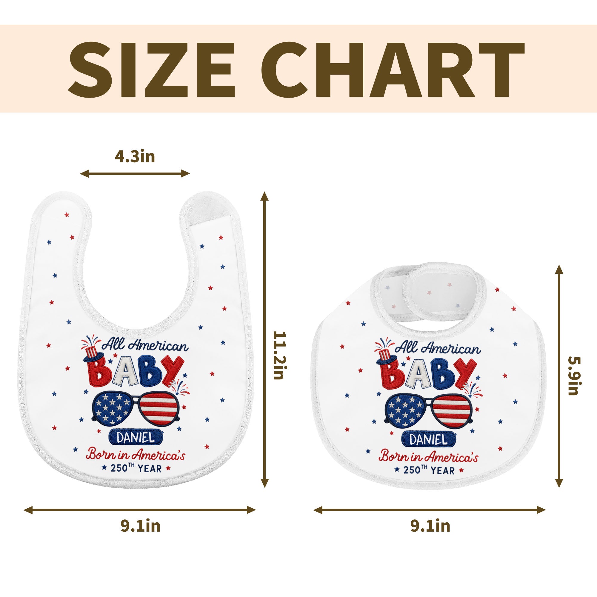 Personalized Cotton Baby Bib Custom Name Gift for July 4th