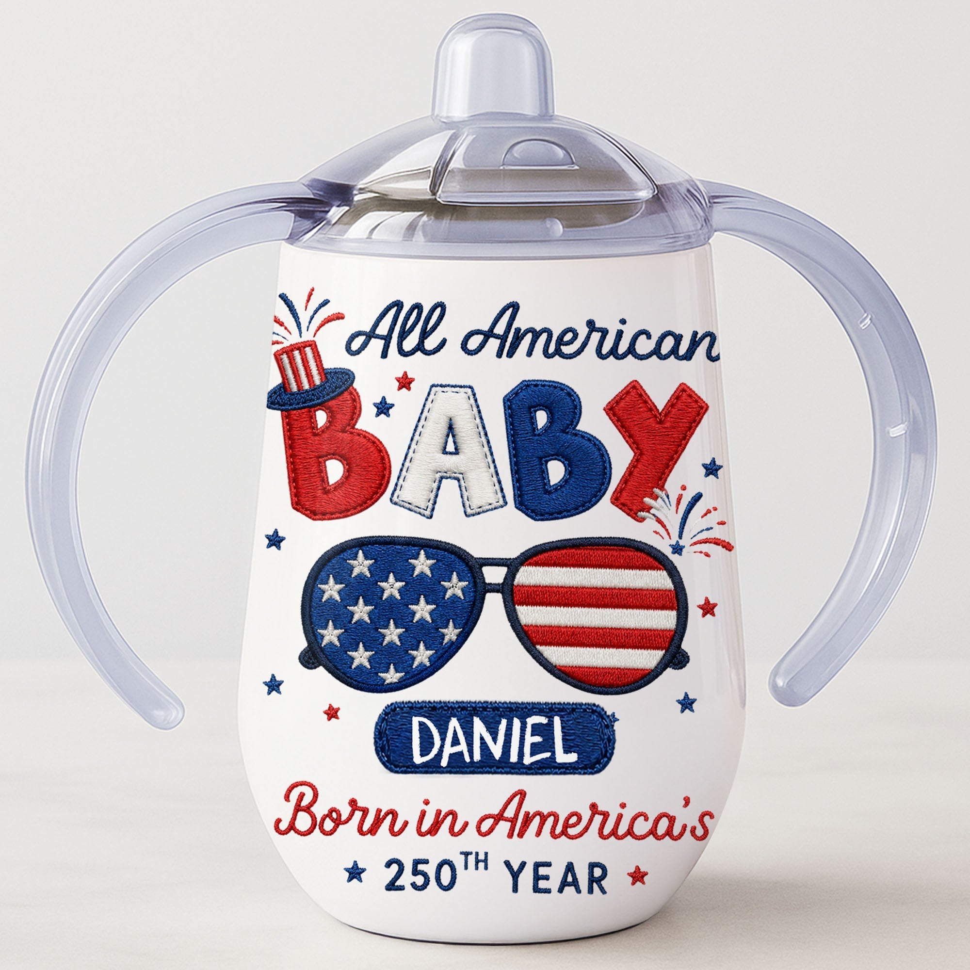Personalized 10 oz Stainless Steel Sippy Cup for Kids - 4th of July Custom Name Gift