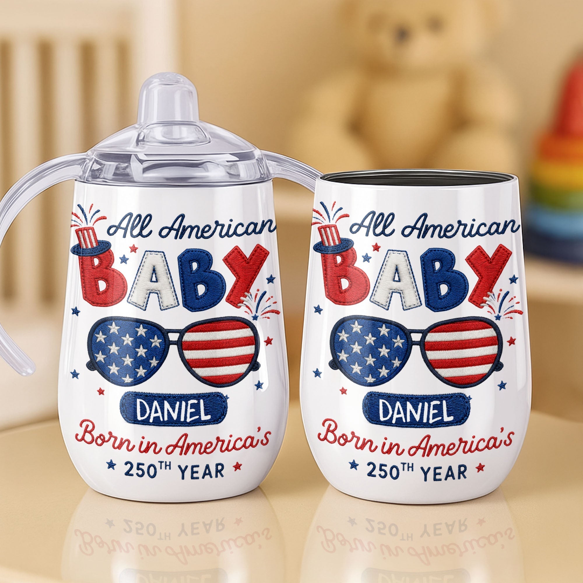 Personalized 10 oz Stainless Steel Sippy Cup for Kids - 4th of July Custom Name Gift