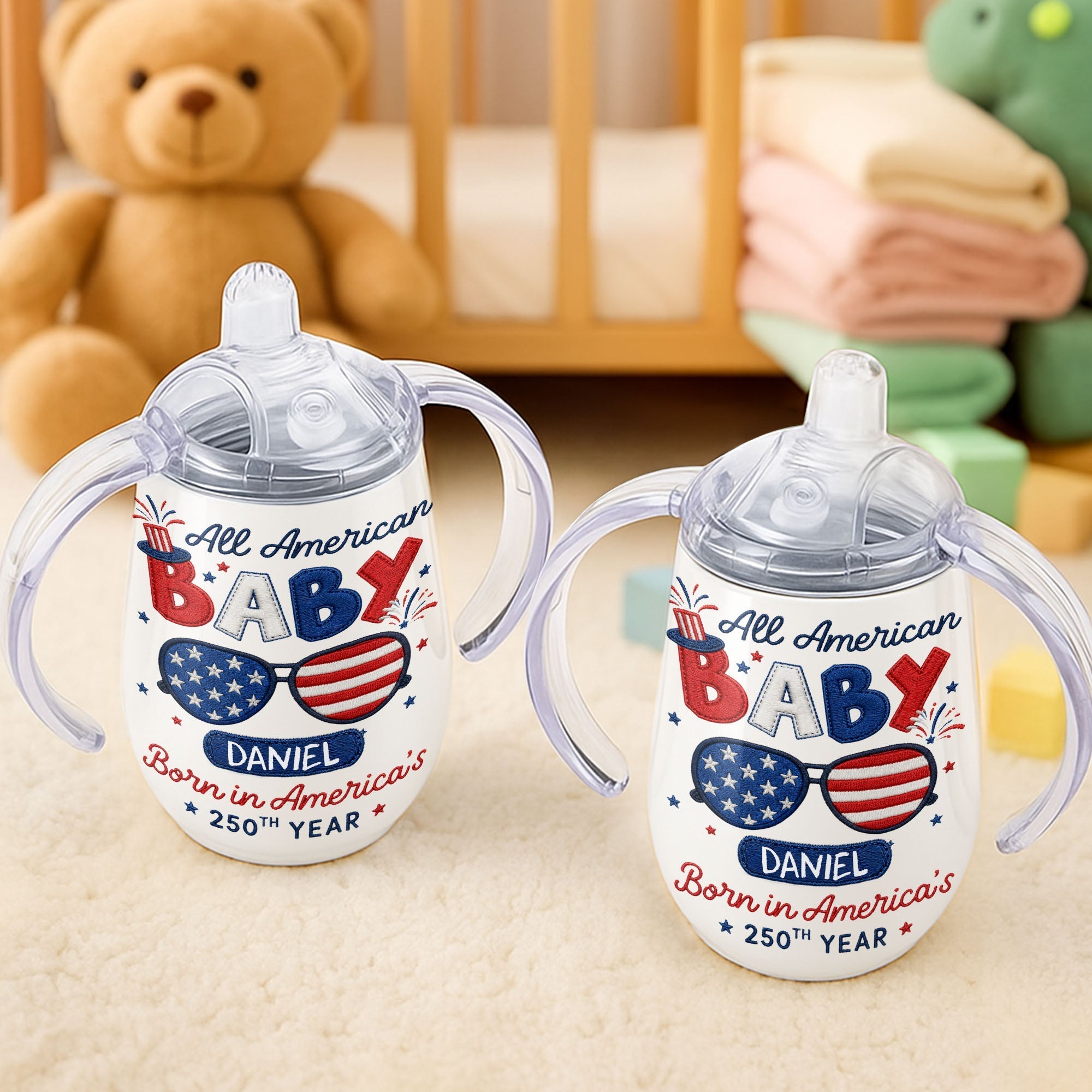 Personalized 10 oz Stainless Steel Sippy Cup for Kids - 4th of July Custom Name Gift