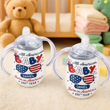 Load image into Gallery viewer, Personalized 10 oz Stainless Steel Sippy Cup for Kids - 4th of July Custom Name Gift
