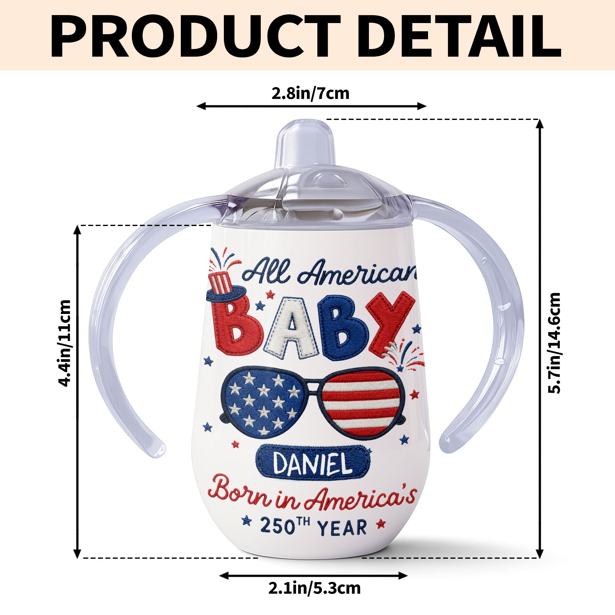 Personalized 10 oz Stainless Steel Sippy Cup for Kids - 4th of July Custom Name Gift