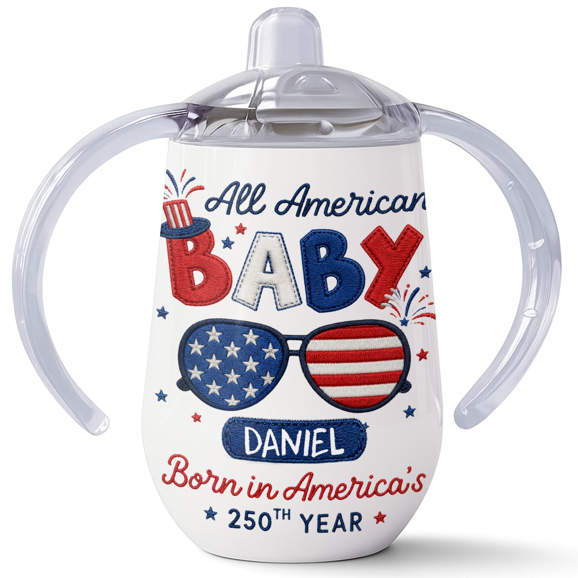 Personalized 10 oz Stainless Steel Sippy Cup for Kids - 4th of July Custom Name Gift