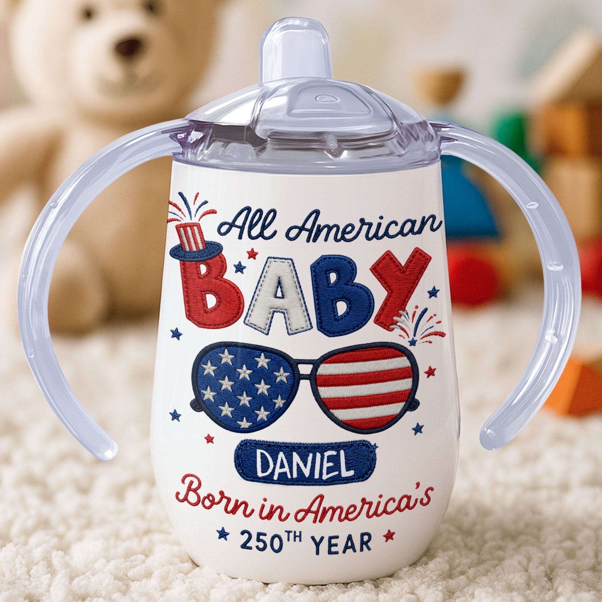 Personalized 10 oz Stainless Steel Sippy Cup for Kids - 4th of July Custom Name Gift
