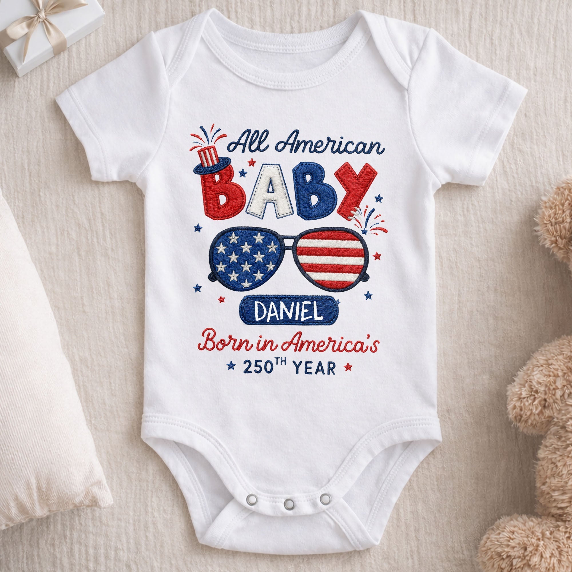 Personalized Baby Onesie Custom Name American Flag Gift