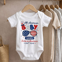 Load image into Gallery viewer, Personalized Baby Onesie Custom Name American Flag Gift
