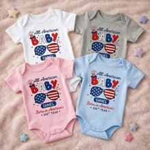 Load image into Gallery viewer, Personalized Baby Onesie Custom Name American Flag Gift
