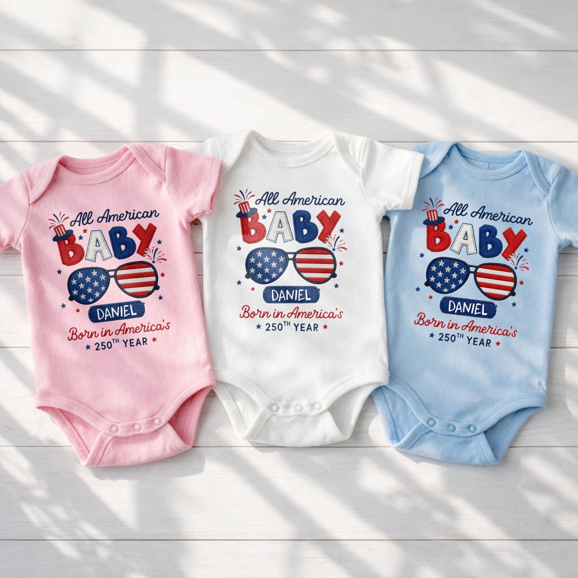 Personalized Baby Onesie Custom Name American Flag Gift