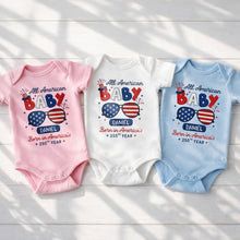 Load image into Gallery viewer, Personalized Baby Onesie Custom Name American Flag Gift
