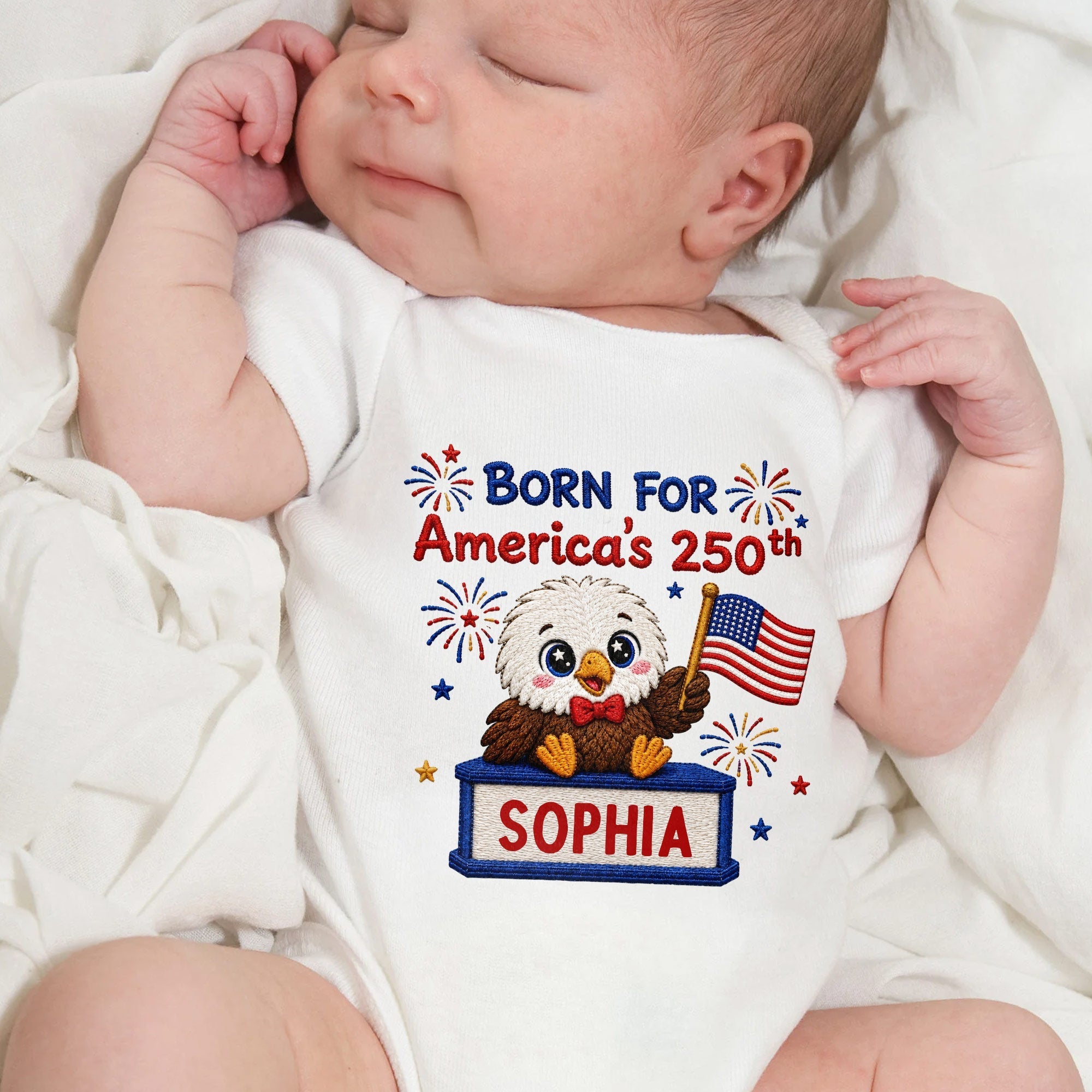 Personalized Baby Onesie Custom Name Eagle Flag Gift for July 4th