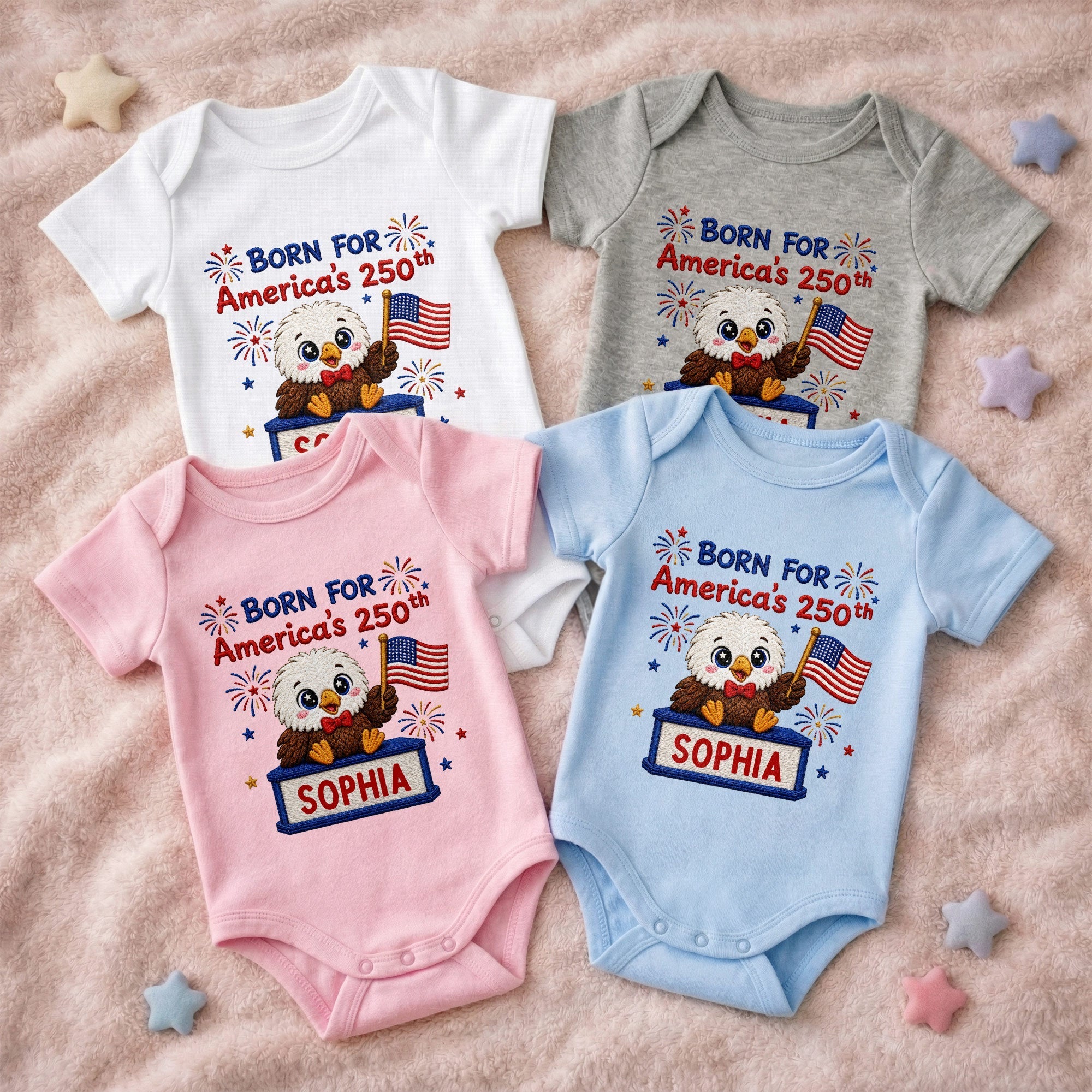 Personalized Baby Onesie Custom Name Eagle Flag Gift for July 4th