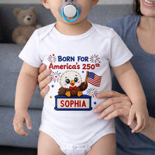 Load image into Gallery viewer, Personalized Baby Onesie Custom Name Eagle Flag Gift for July 4th
