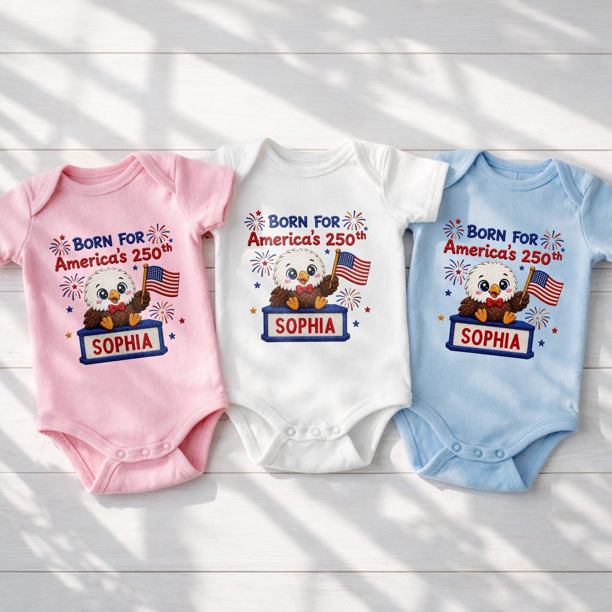 Personalized Baby Onesie Custom Name Eagle Flag Gift for July 4th