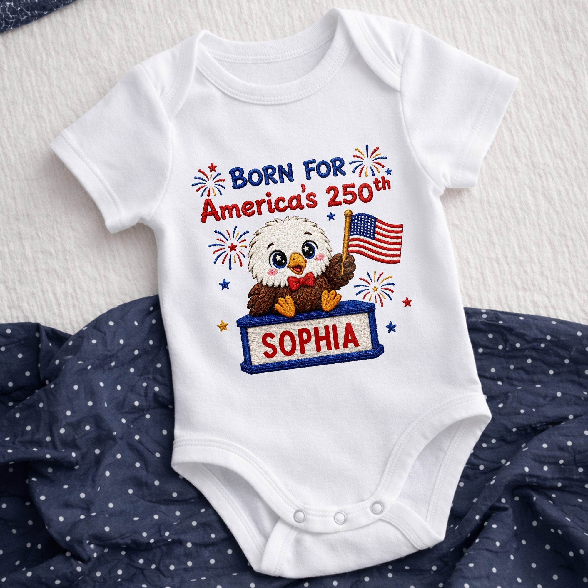 Personalized Baby Onesie Custom Name Eagle Flag Gift for July 4th