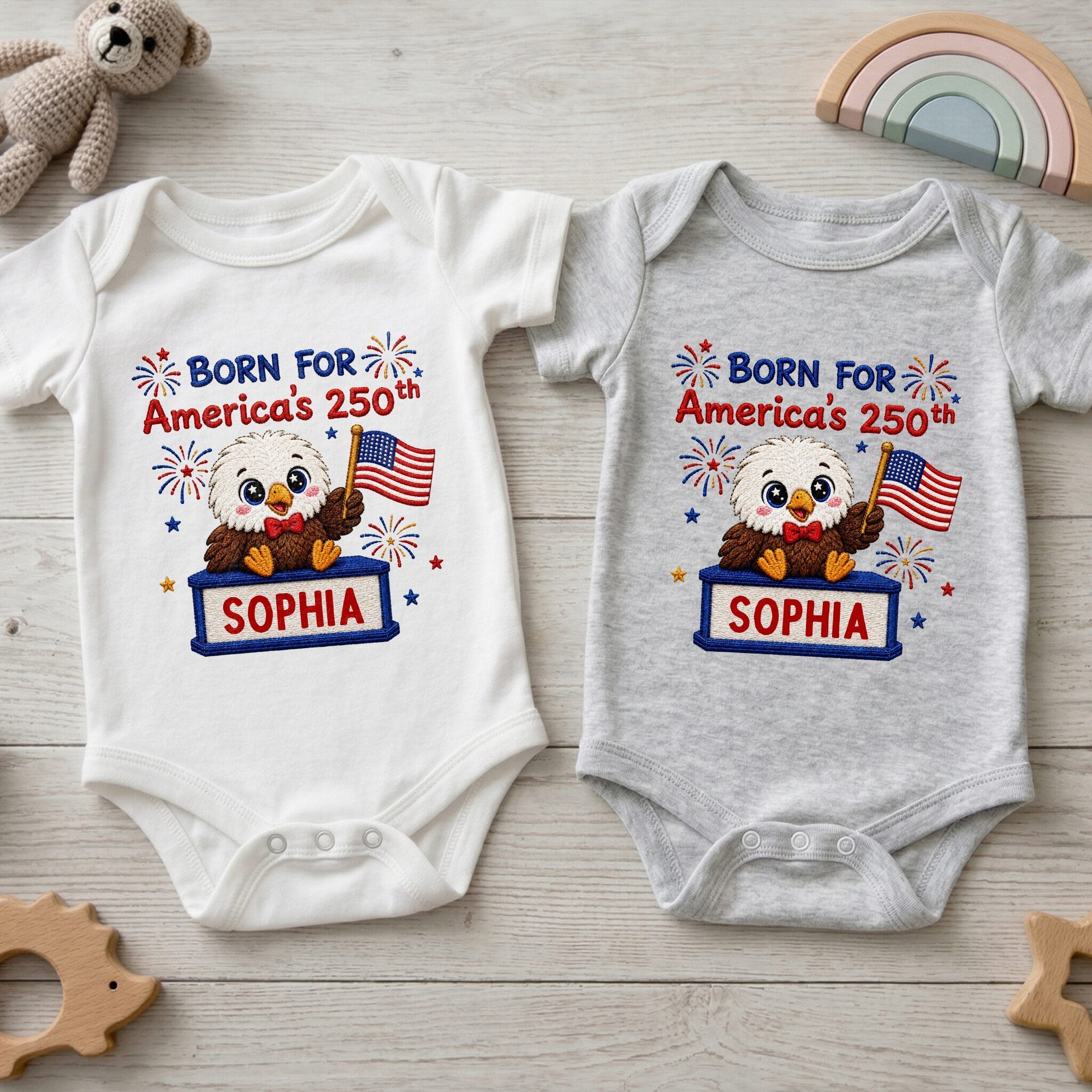 Personalized Baby Onesie Custom Name Eagle Flag Gift for July 4th