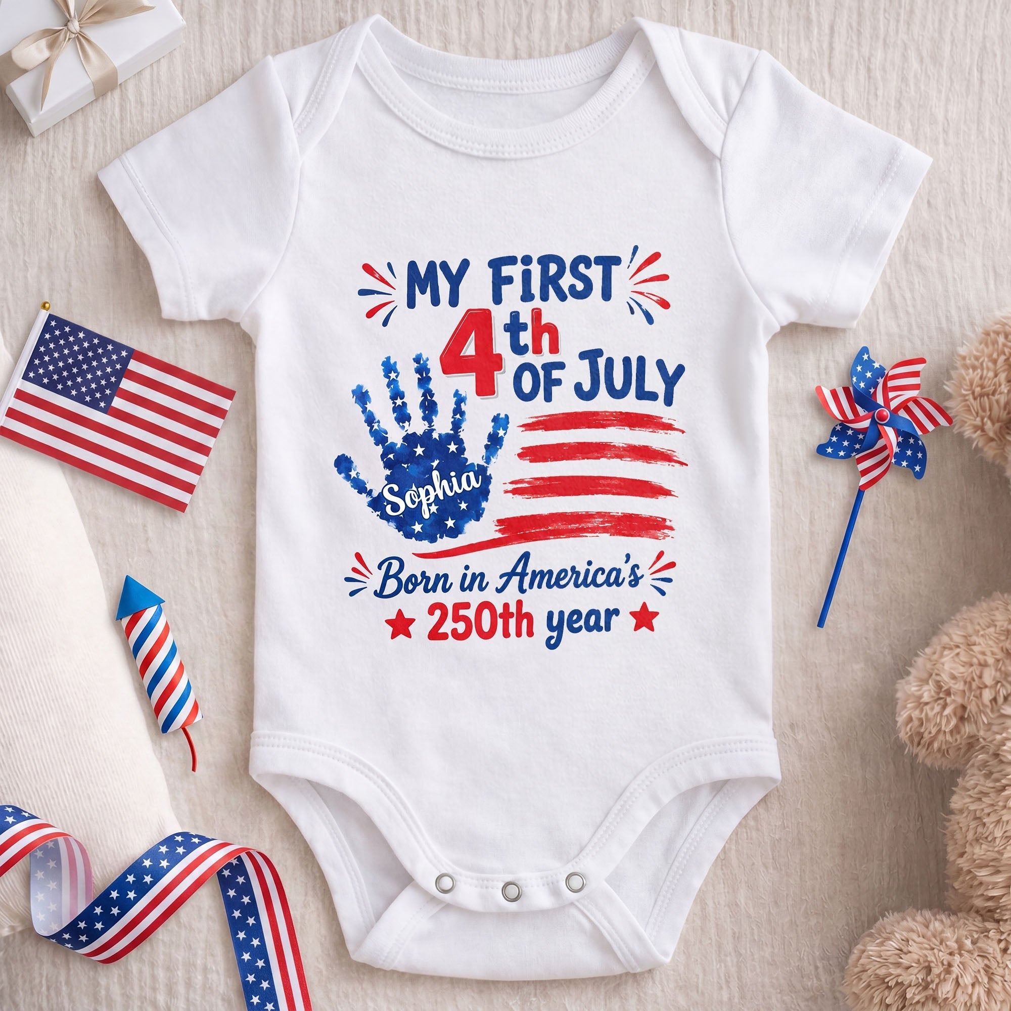 Personalized 4th of July Baby Onesie Custom Name Outfit for Family
