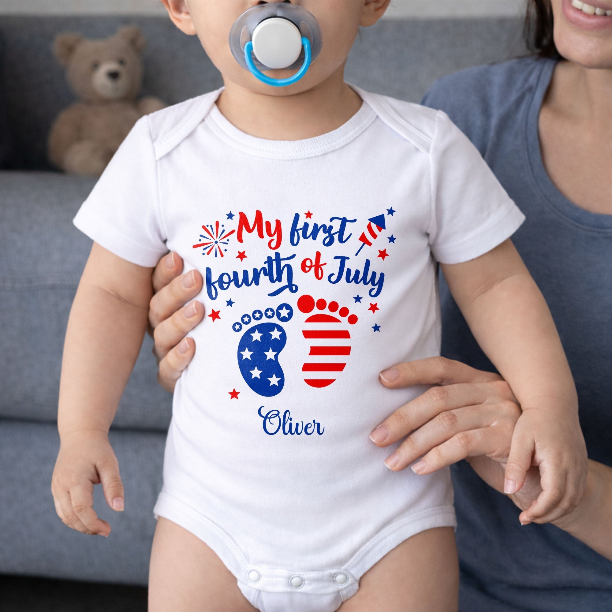 Personalized Baby Onesie Custom Name 4th of July Gift