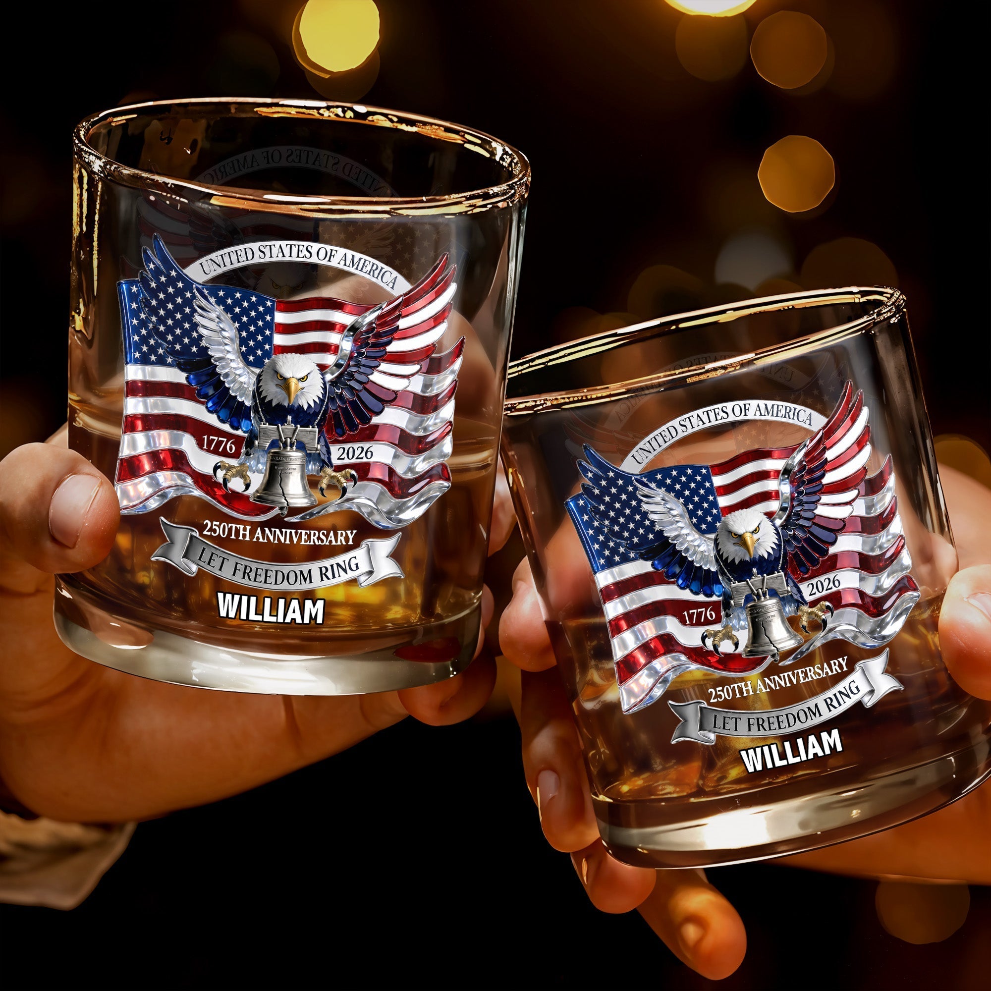 Personalized Whiskey Glass Custom Name American Flag Gift for Dad