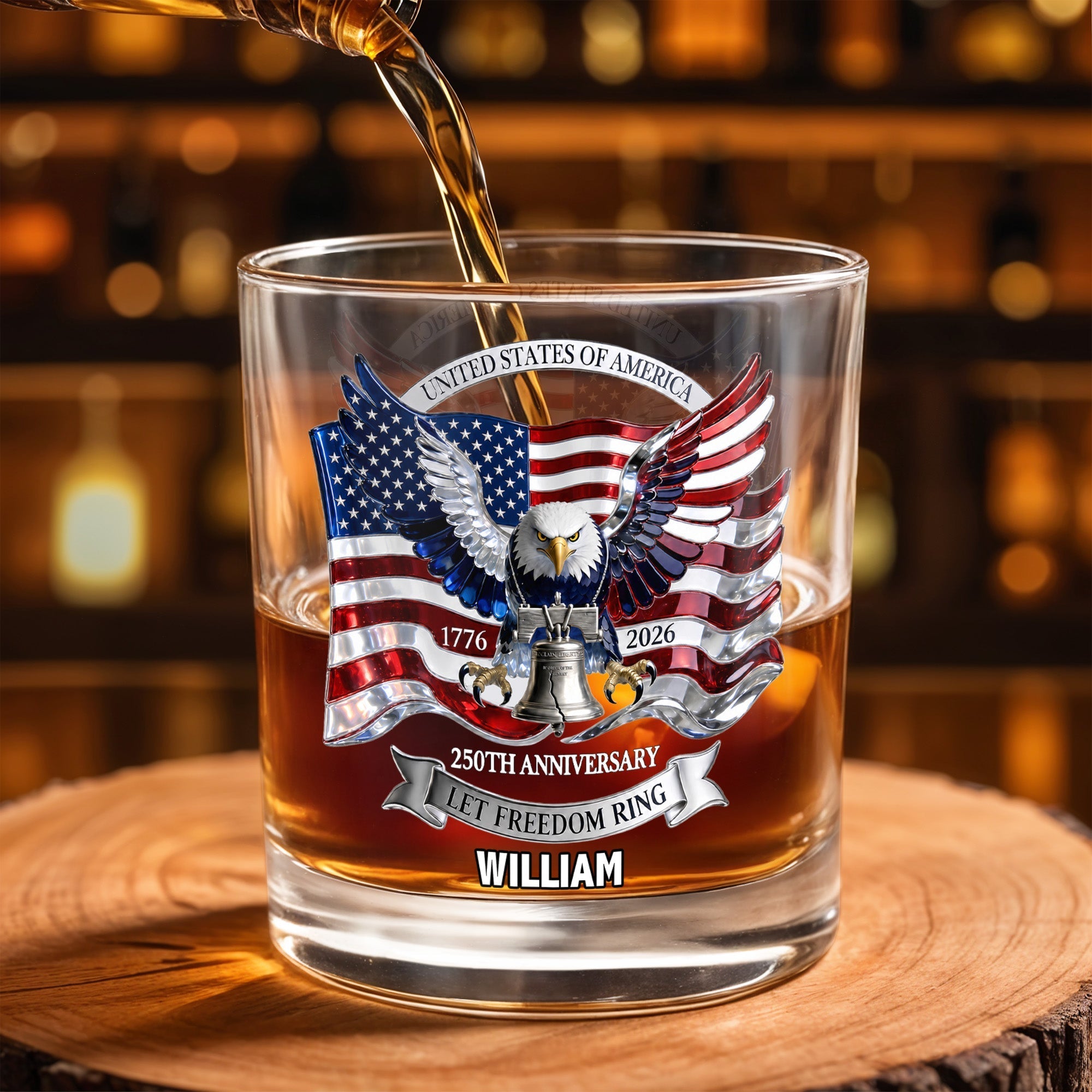Personalized Whiskey Glass Custom Name American Flag Gift for Dad