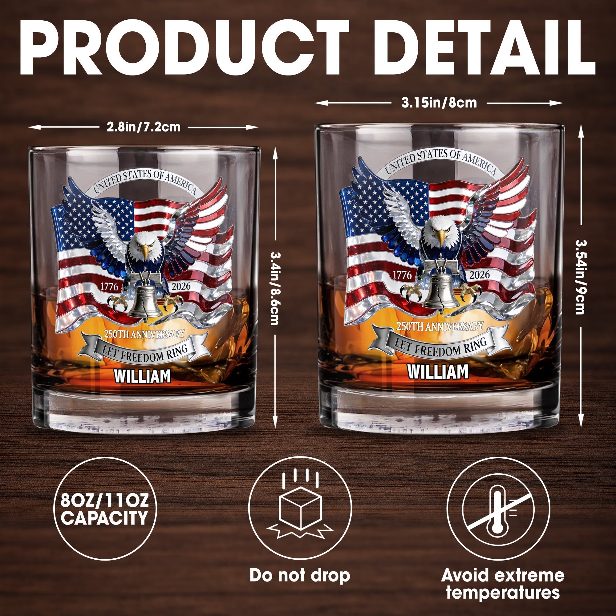 Personalized Whiskey Glass Custom Name American Flag Gift for Dad