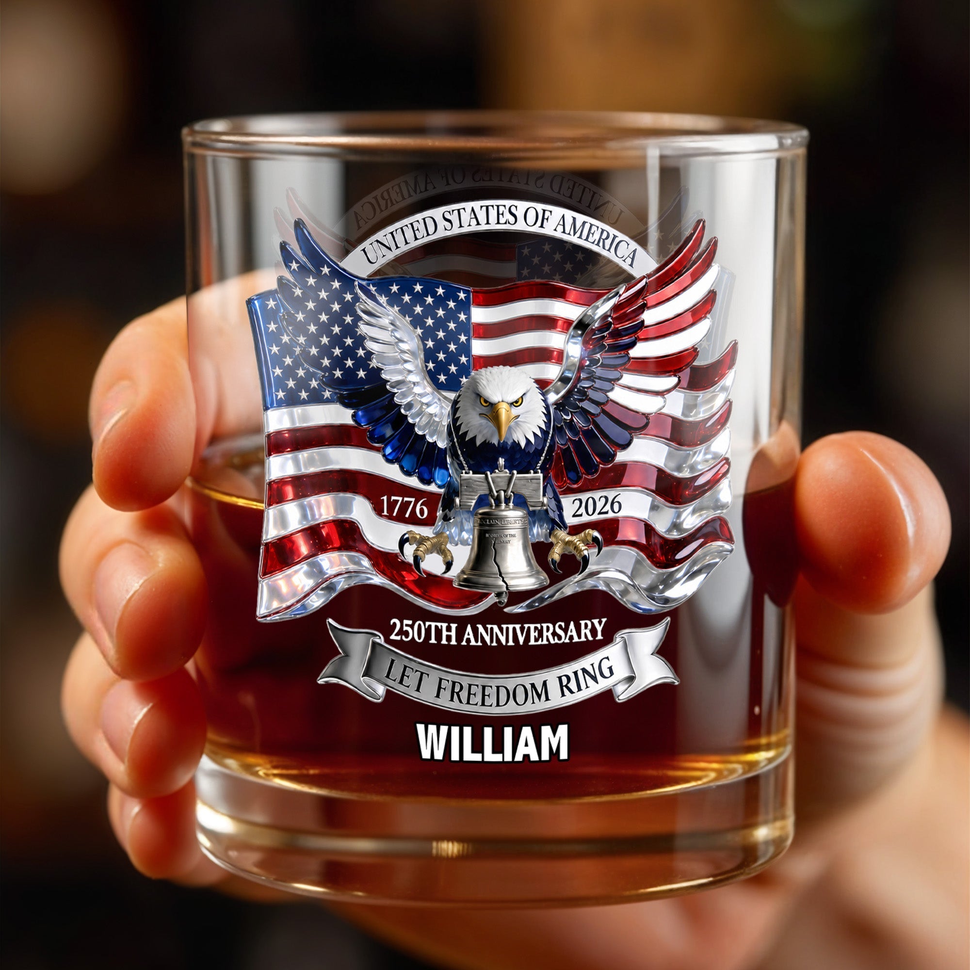 Personalized Whiskey Glass Custom Name American Flag Gift for Dad