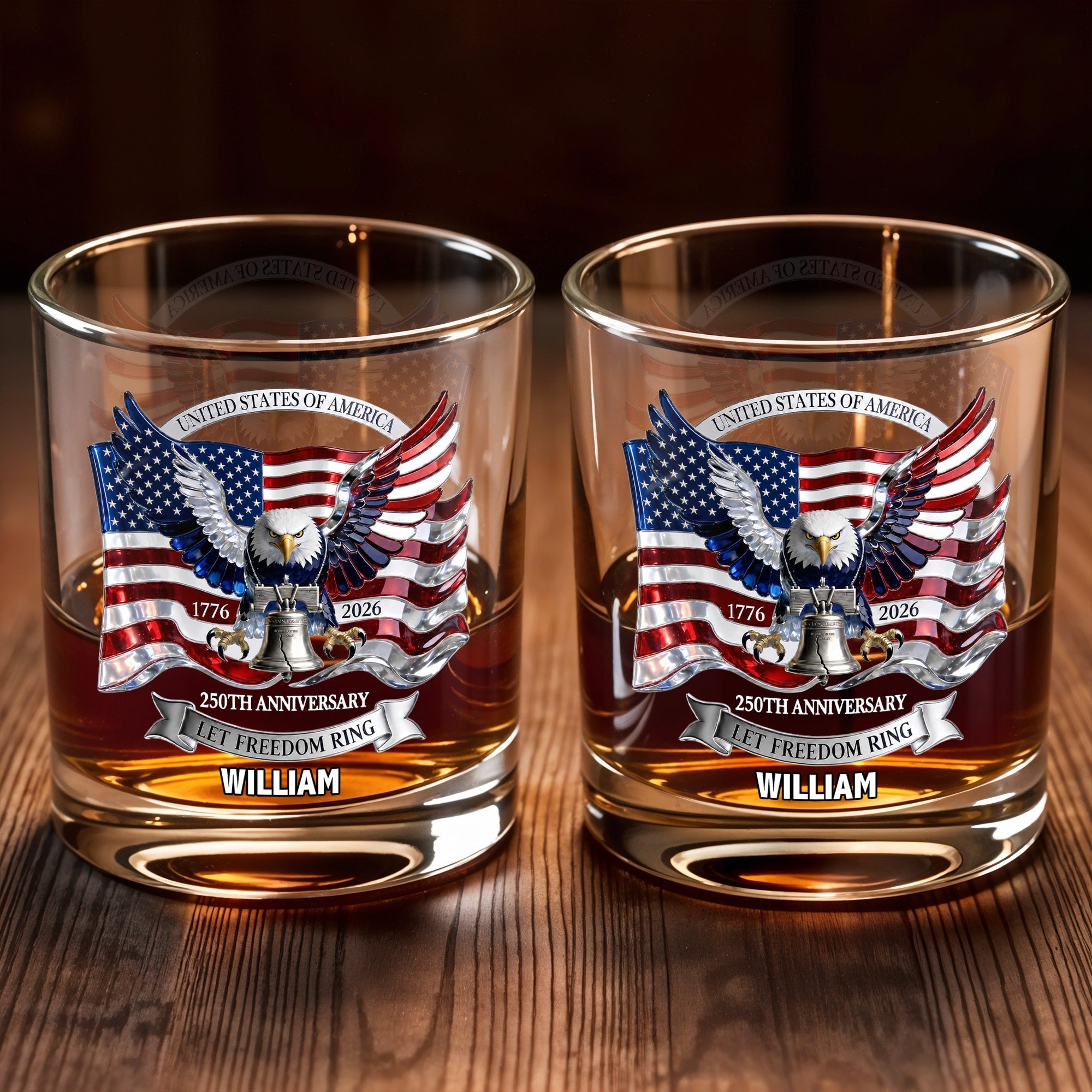 Personalized Whiskey Glass Custom Name American Flag Gift for Dad