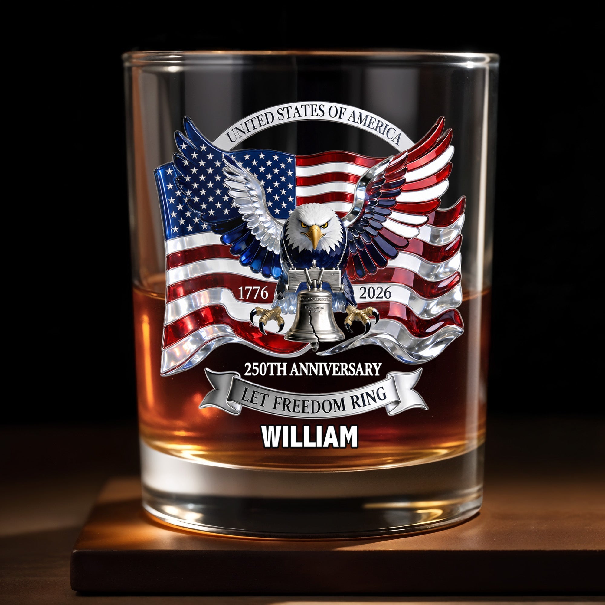 Personalized Whiskey Glass Custom Name American Flag Gift for Dad