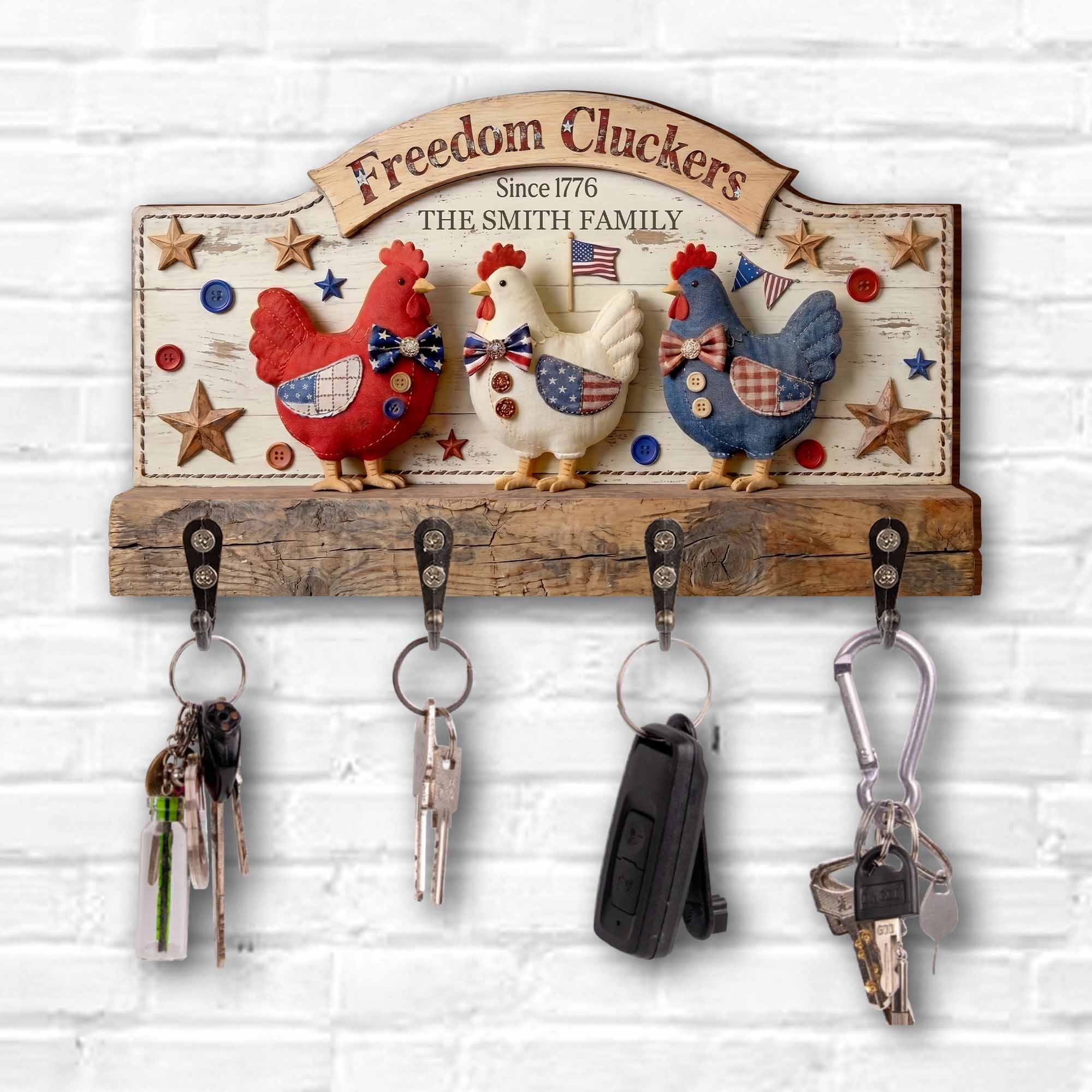 Personalized Patriotic Key Holder Custom Family Name 4th of July Gift