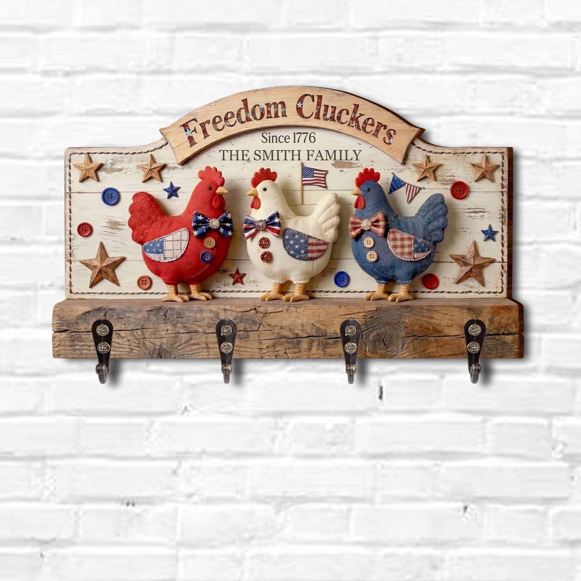 Personalized Patriotic Key Holder Custom Family Name 4th of July Gift