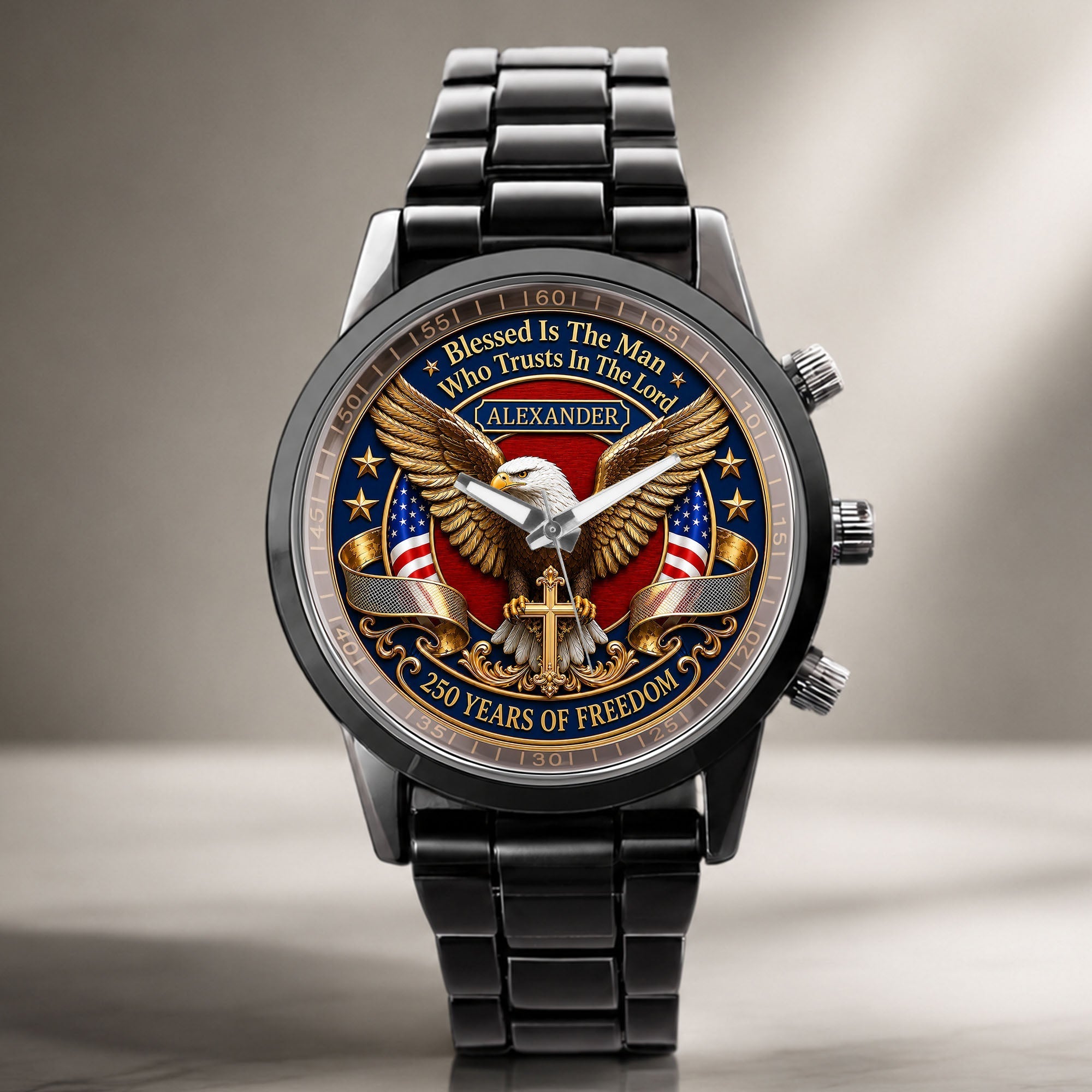 Personalized Men's Watch Custom Name Eagle Christian Gift for Him