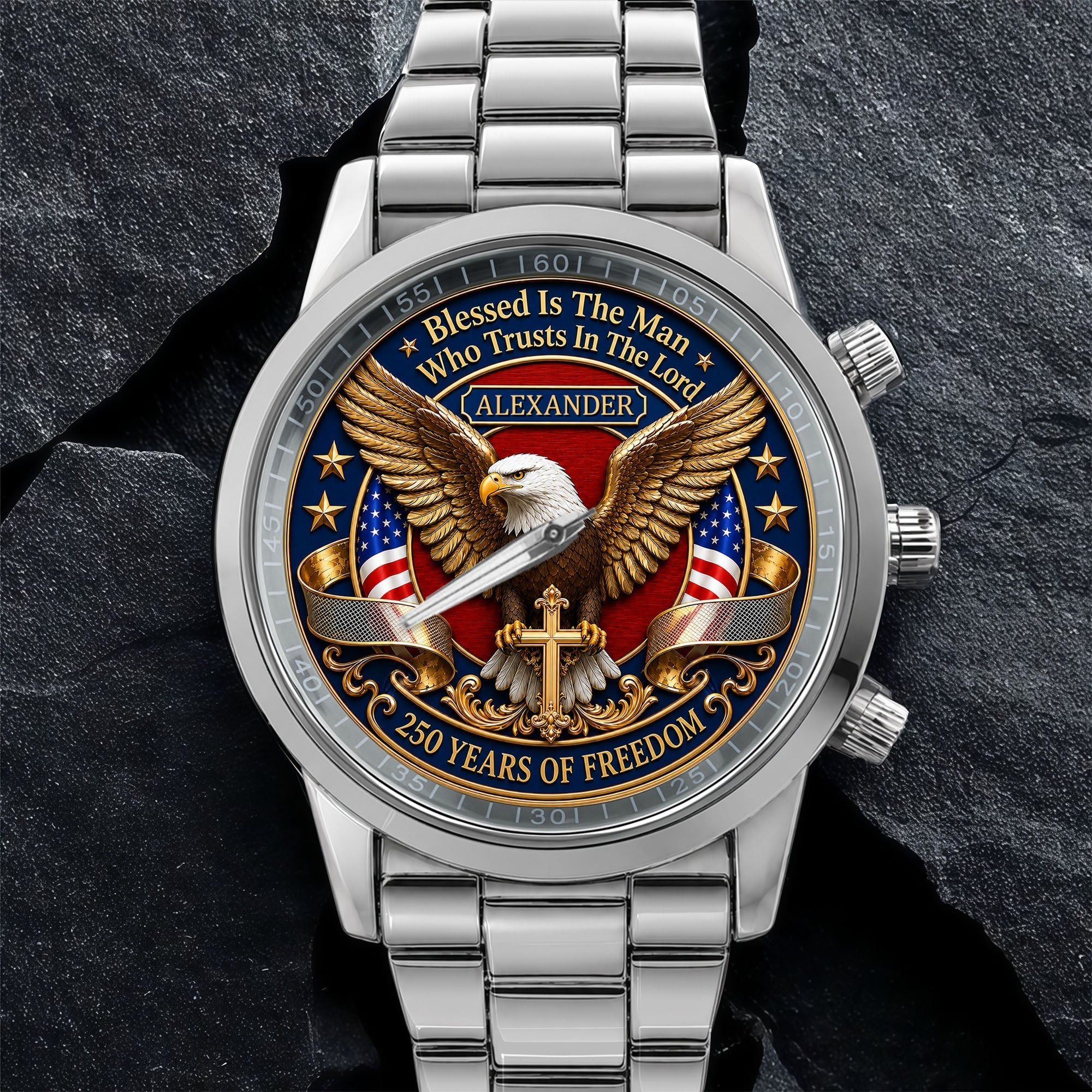 Personalized Men's Watch Custom Name Eagle Christian Gift for Him