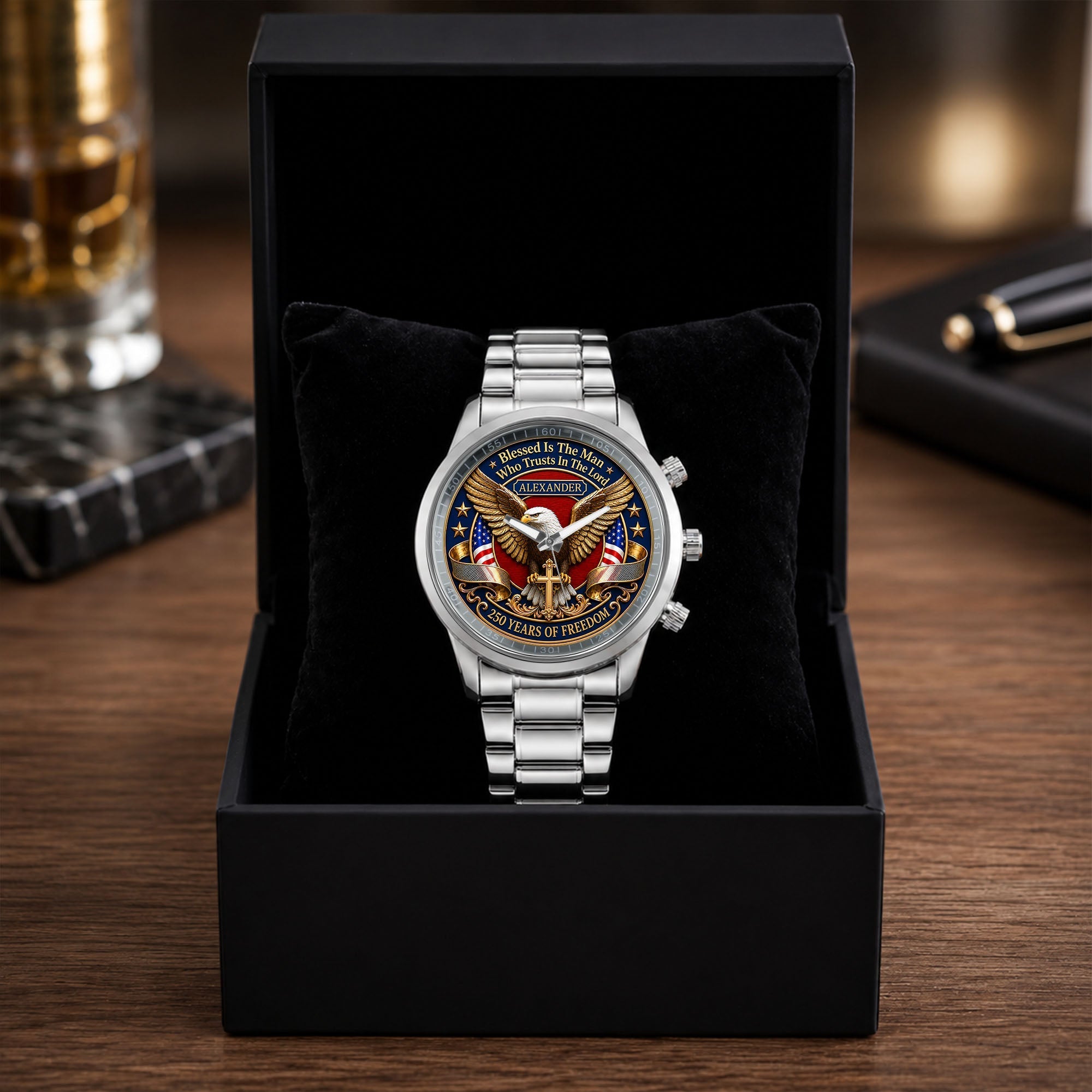 Personalized Men's Watch Custom Name Eagle Christian Gift for Him
