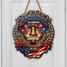 Load image into Gallery viewer, Personalized Liberty Bell Wood Sign Custom Family Name Gift
