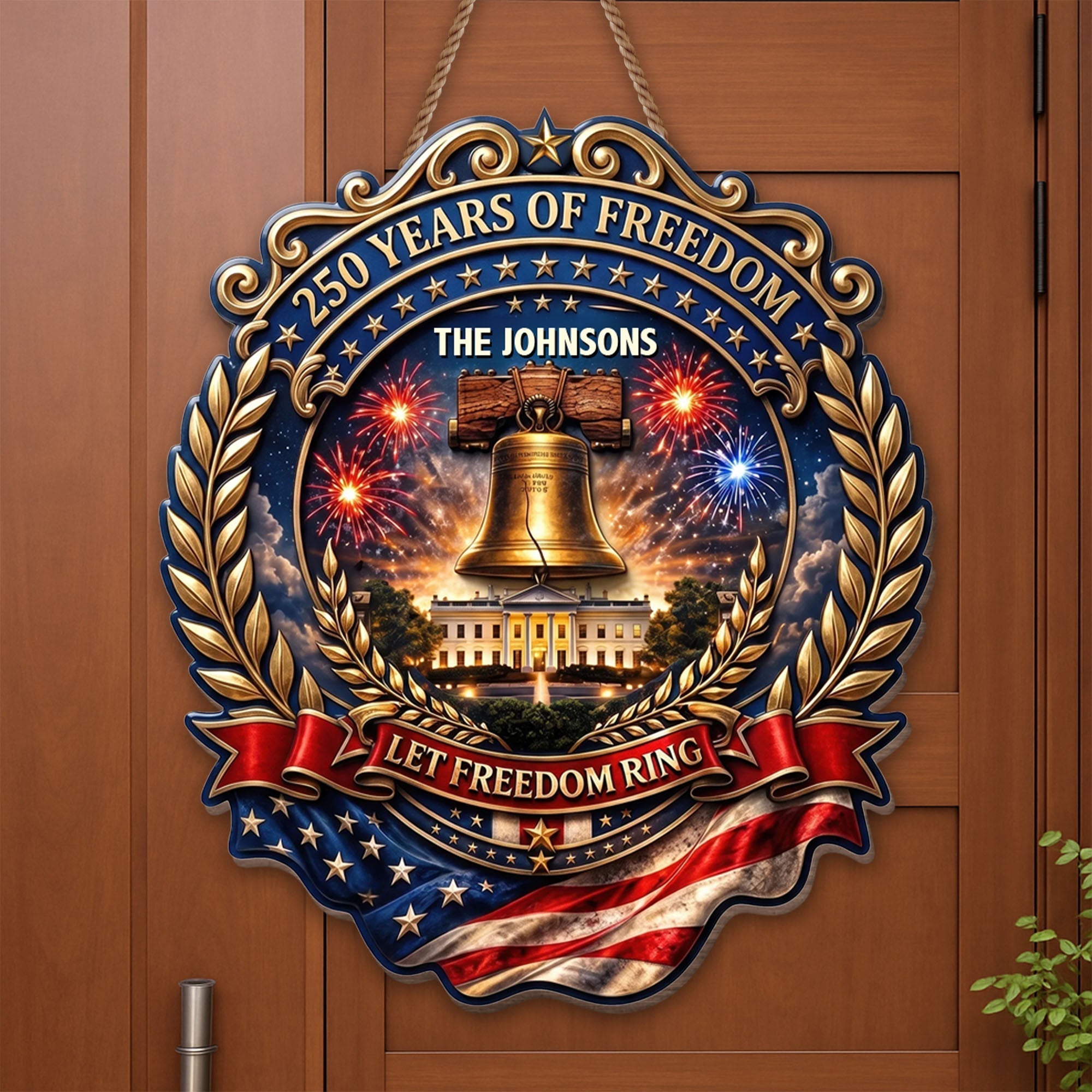 Personalized Liberty Bell Wood Sign Custom Family Name Gift