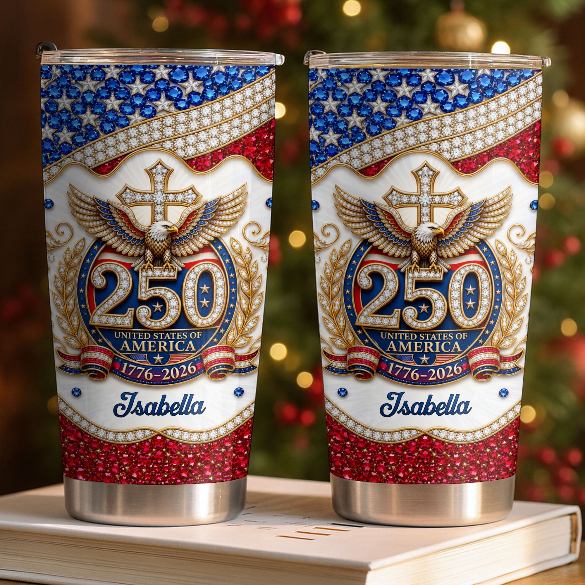 Personalized 20oz Stainless Steel Tumbler with Eagle Cross Design - Custom Gift for Family & Independence Day