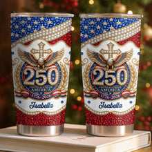 Load image into Gallery viewer, Personalized 20oz Stainless Steel Tumbler with Eagle Cross Design - Custom Gift for Family &amp; Independence Day

